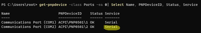 powershell: получить название процессов и служб использующих COM порты в windows