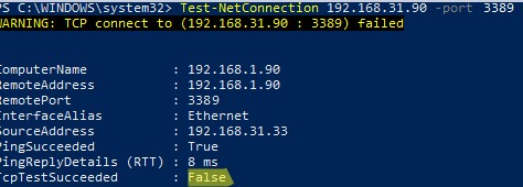 Test-NetConnection проверить доступность порта