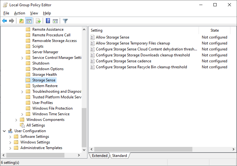 групповые политики storage sense в windows 10