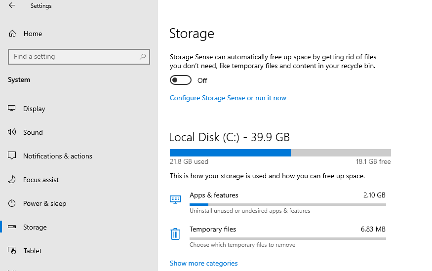 включить storage sense контроль памяти в windows 10