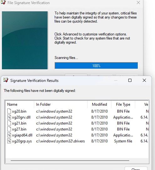 Вывести все неподписанные драйвера в Windows с помощью утилиты sigverif.exe