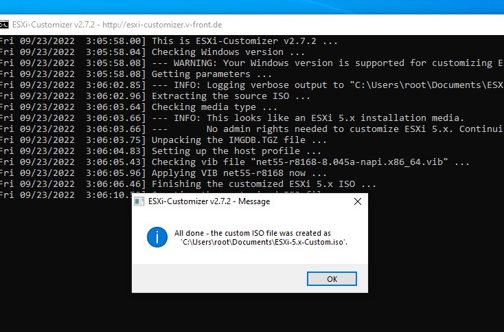 esxi-customizer драйвера успешно интегрированы