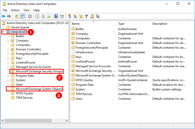 Microsoft Exchange Security Groups и Microsoft Exchange System Objects в Active Directory