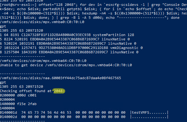скрипт сканирования разделов в esxi cli