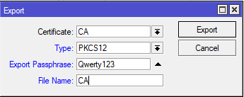 Экспорт сертификата MikroTik в формате PKCS12