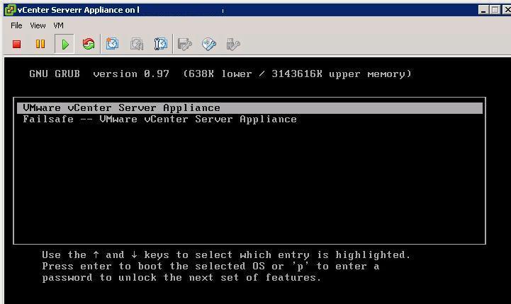 vCSA GRUB меню