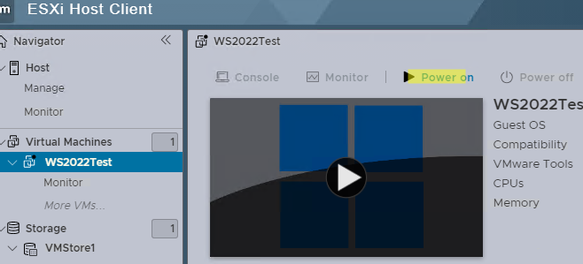 включить виртуальную машину vsphere hypervisor
