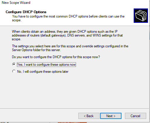 настроить опции dhcp области