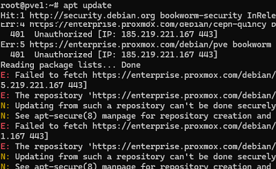 apt update - обновить список пакетов на proxmox
