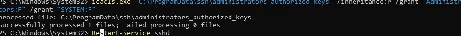 настройка ntfs прав доступа к файлу administrators_authorized_keys для ssh доступа по ключам в windows