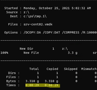 скорость копирования файлов с SMB сжатием в robocopy