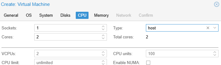 Тип CPU для ВМ proxmox