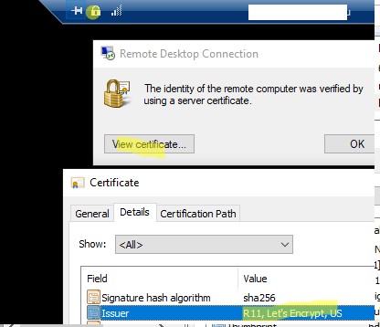 Проверить что доверенный SSL сертификат используется для RDP сеанса