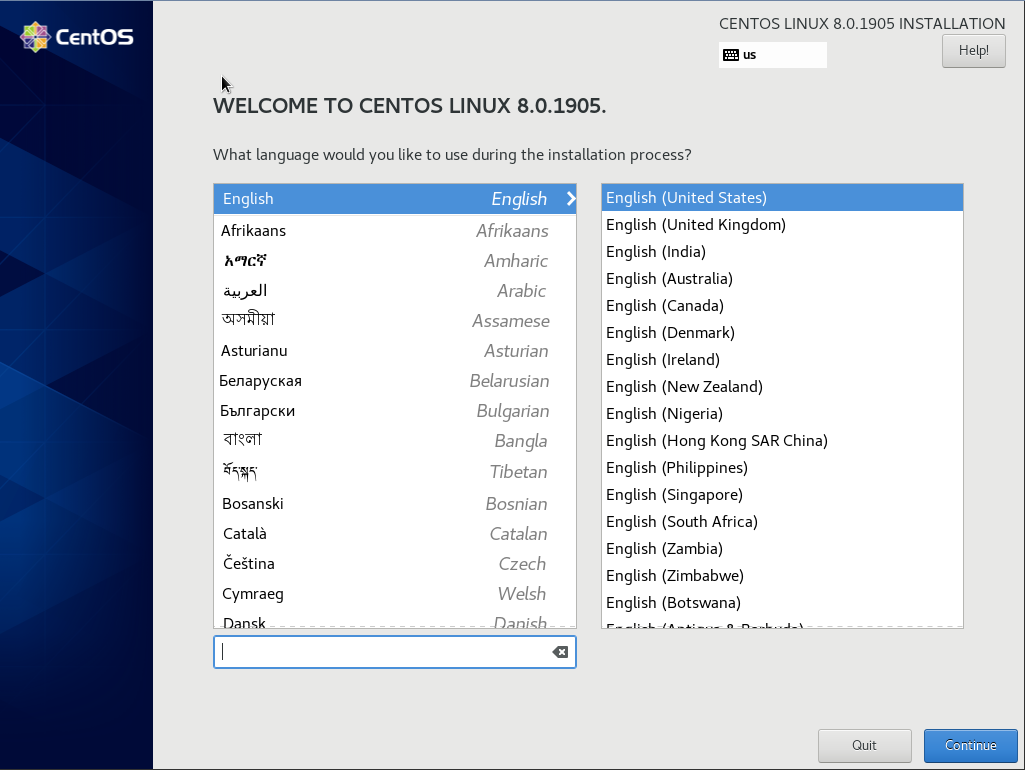 язык установки centos 8