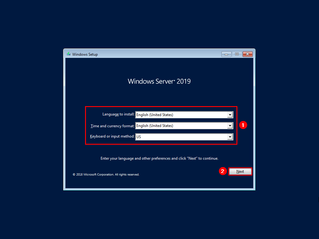 Выбор языка при установке Windows Server