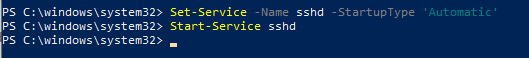 Start-Service sshd - запустить openssh