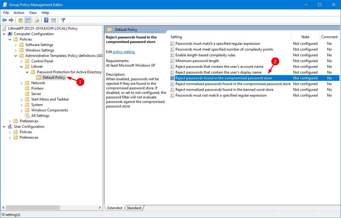 Настройка Reject passwords found in the compromised password store