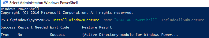 Установка модуля RSAT-AD-PowerShell