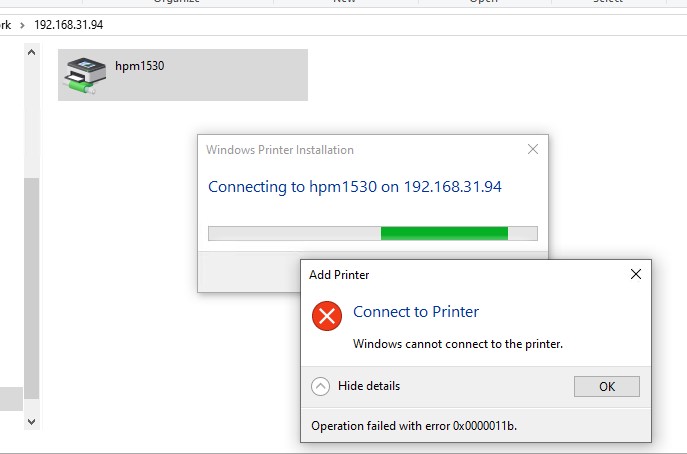 windows не удается подключаить сетевой принтер ошибка 0x0000011b 