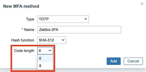 Настройка длины TOTP-кода в Zabbix