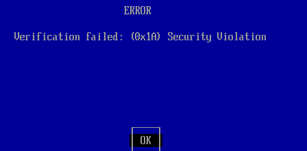 ventoy: Verification failed: 0x1A Security Violation