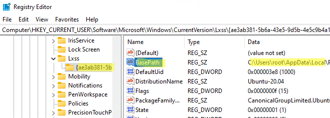 путь к файловой системе WSL в Windows можно получить из реестра