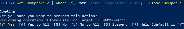 powershell закрыть открытый файл на сервере