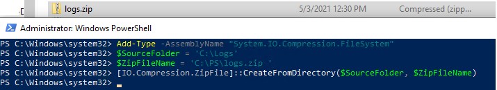 использование кдасса ZipFile в powershell