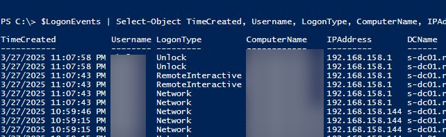 powershell скрипт для экспорта логов входа в домен