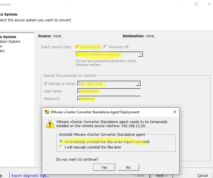 установка агента vmware converter по сети