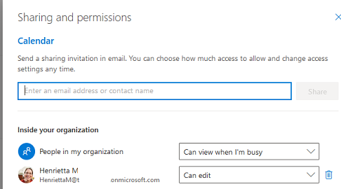 текуший список доступа к календарю exchange/office 365