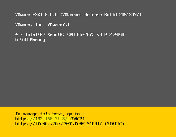 начальный экран vmware esxi консоли