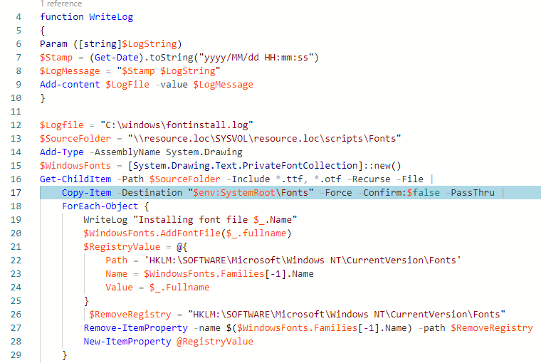 powershell скрипт для установки множетсва шрифтов из сетевой папки в windows 10