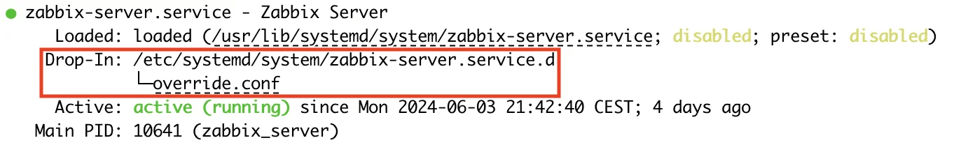 Состояние Zabbix Server после изменения LimitNOFILE
