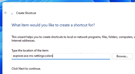 создать ярлык для пункта меню ms-settings
