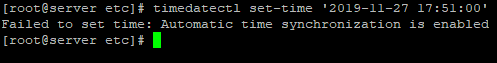 timedatectl Failed to set time: Automatic time synchronization is enabled