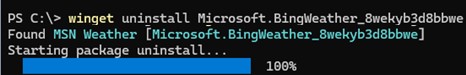 удаление UWP приложения с помощью winget