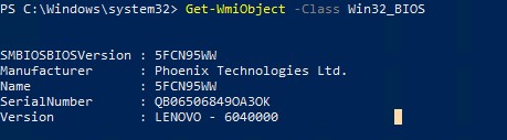Get-WmiObject Win32_BIOS вывести версию BIOS