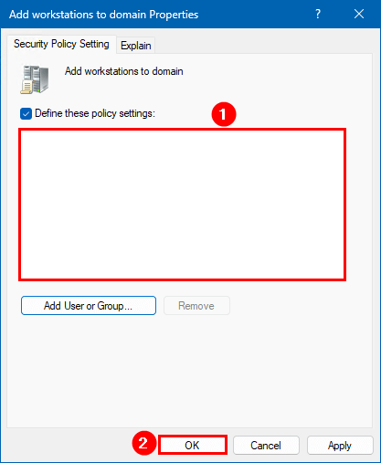 Настройка права Add workstations to domain