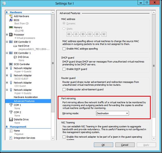 hyper-v-2012 port mirror destination