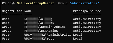 Get-LocalGroupMember Administrators