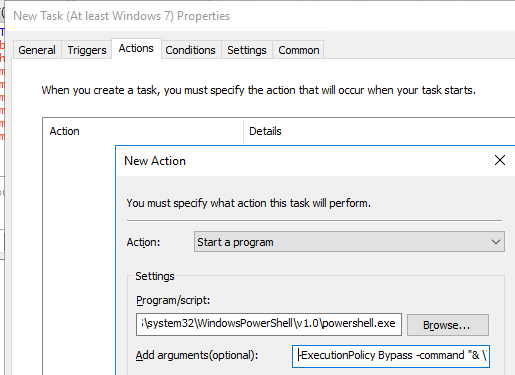 запуск powershell скрипта через задание планировщика task scheduller