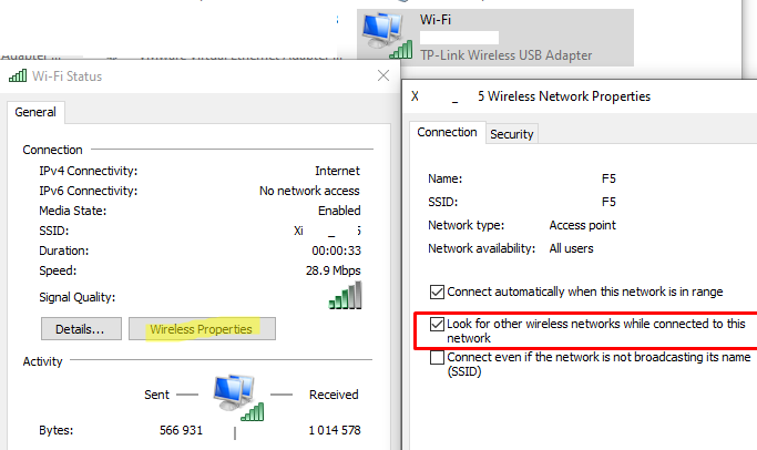Опция Windows: Искать другие беспроводные сети при подключении к этой сети