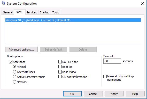 msconfig режим safe boot