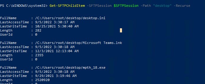 powershell вывести список файлов на sftp сервере