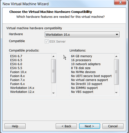 режим совместимости VMware Workstation