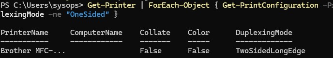 powershell вывесим принтера с поддержкой дуплексной печати