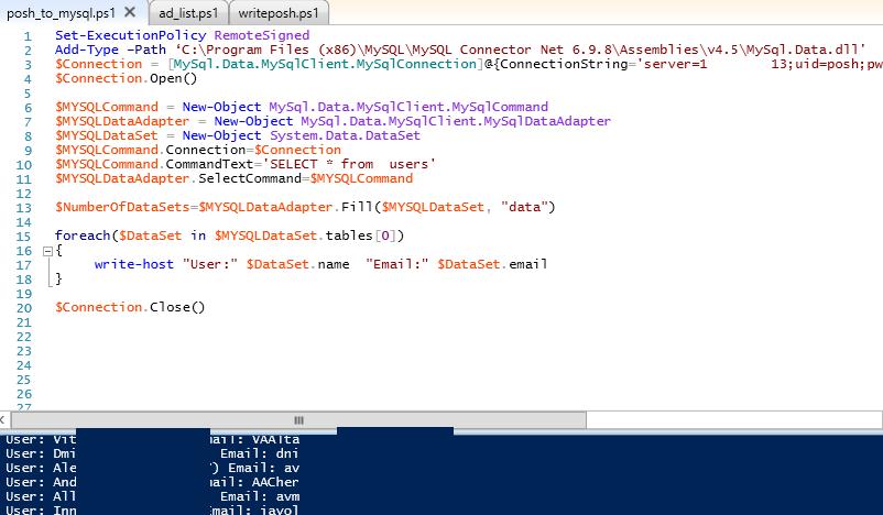 PowerShell - Select запрос из таблицы mySQL