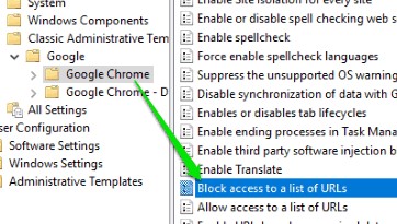Политика блокировки сайтов в chrome: Block access to a list of URLs