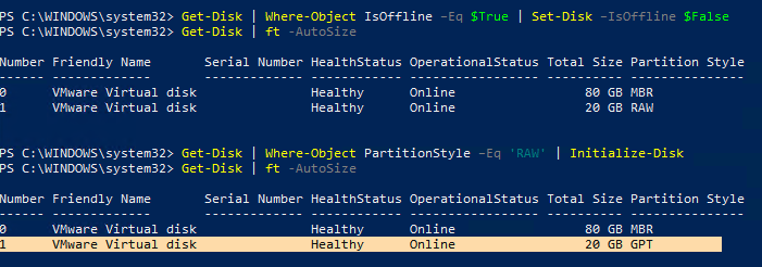 инифиализация диска из powershell